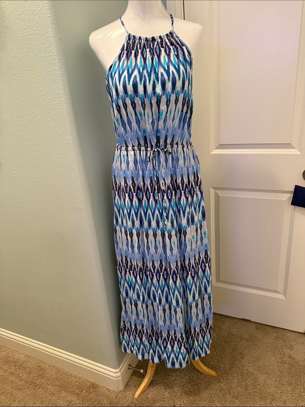Athleta Blue Multicolor Halter Maxi Dress